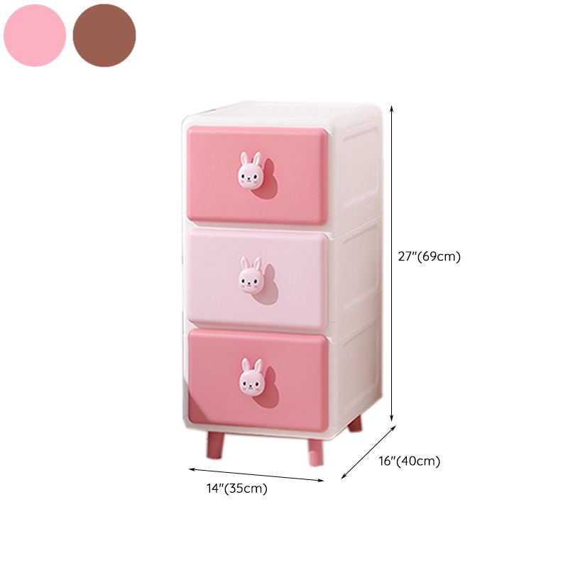 Contemporary Vertical Kids Nightstand Pink/Brown Plastic Nursery Dresser for Room