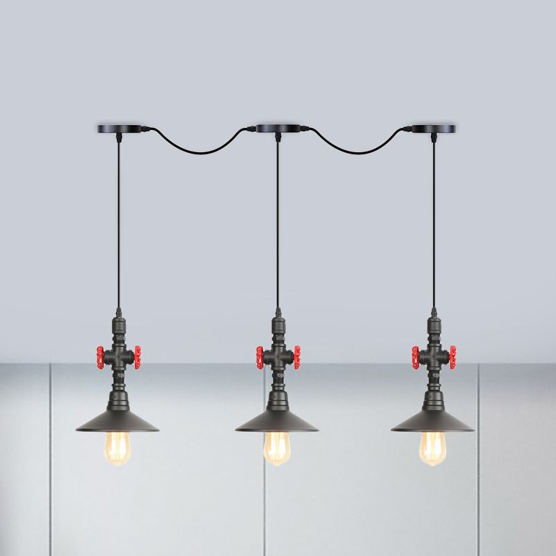 Saucer Iron Tandem Hanging Lighting Industrial 3/5/7 Bulb Restaurant Multi Pendante Lampe en noir