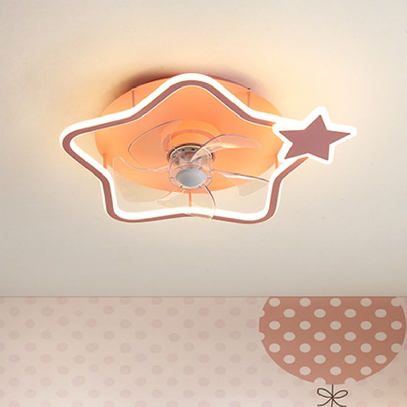 Éclairage de ventilateur en aluminium en forme de boucle dessin animé Pink Semi Flush Mounted plafond Light avec télécommande