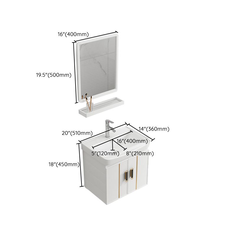 Modern Wall-mounted White Sink Ceramic Faucet Drawers Vanity Set with Mirror