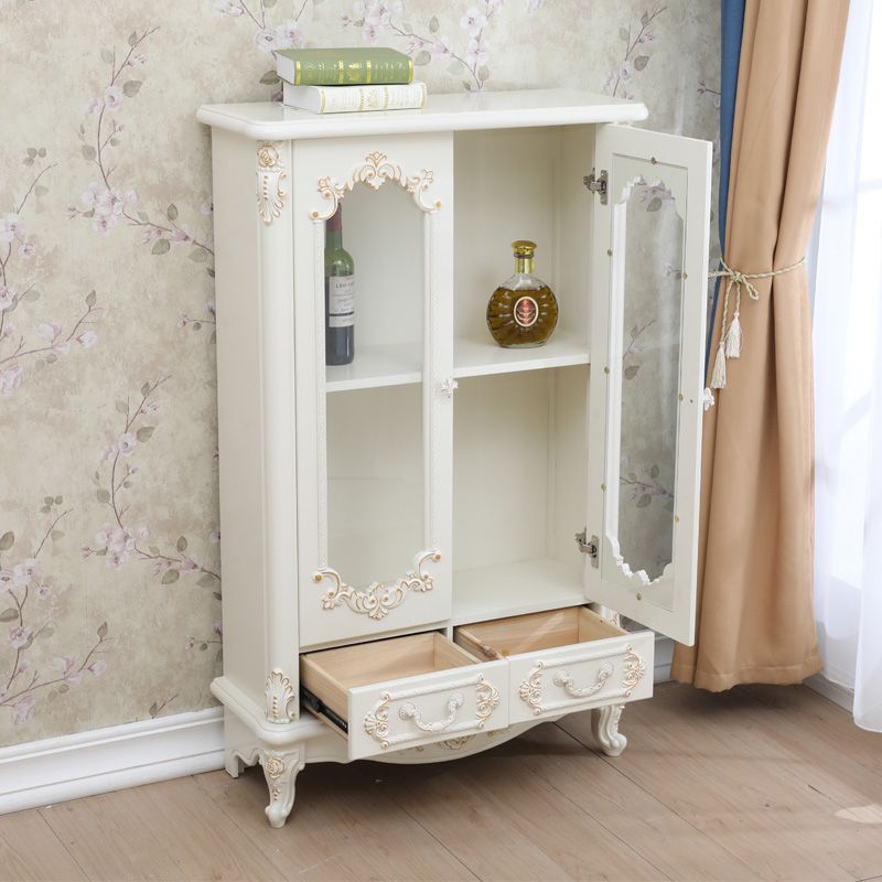 Traditional Solid Wood Display Stand Glass Doors Hutch Cabinet for Bathroom