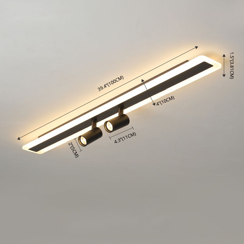 Rectangular LED Semi Flush Ceiling Light in Modern Simplicity Acrylic Indoor Flush Mount in Black