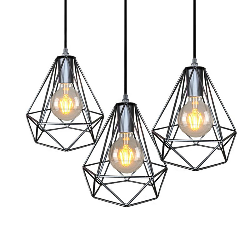 Lámpara de techo colgante de 1 luz de techo de diamantes Lámpara de hierro forjado en negro/cobre/oro para sala de estar