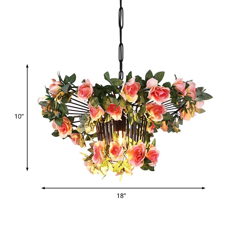 18"/23.5" Wide 1 Light Rose Pendant Light Industrial Pink Metal Hanging Lamp for Restaurant