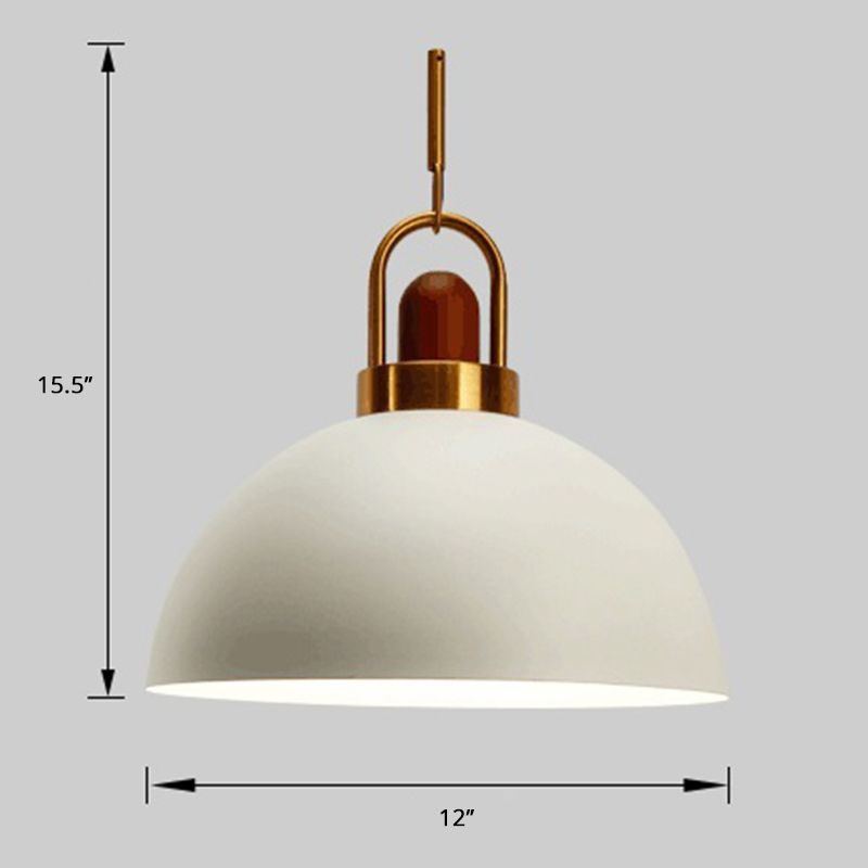 Bowl Shaped Hanging Lamp Nordic Metal 1-Light Restaurant Ceiling Pendant with Arc Handle