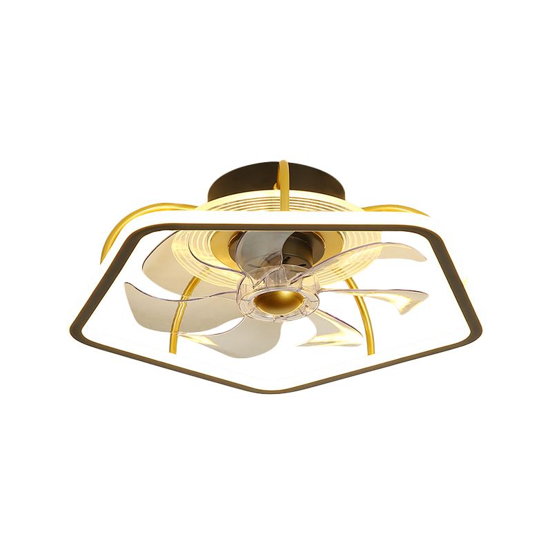 Pentagon Semi Flush Ceiling Light Modern Metal Black/Gold LED Hangventilator Licht met 7 bladen, 18,5 "Breedte