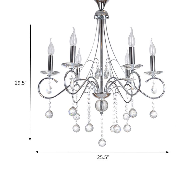 Candela del soggiorno Lampadella illuminazione tradizionale Metal 6 teste Assalto in argento con decorazione a sfera di cristallo