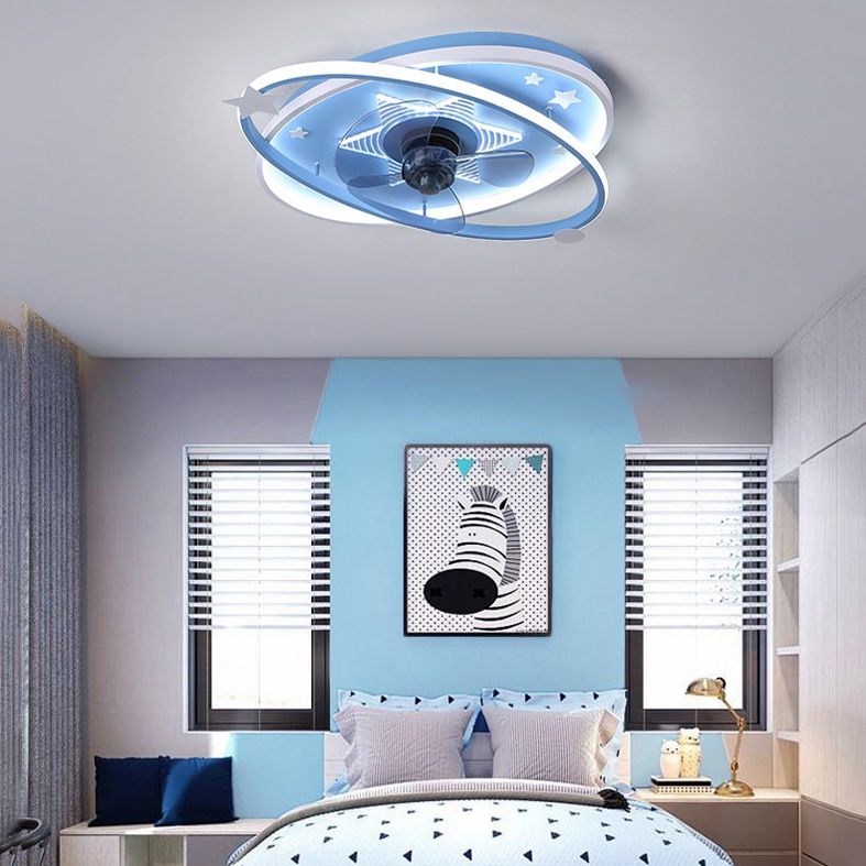 Lámpara de techo de semi rascilla oval para niños Metal dormitorio LED LEAM Lámpara de lámpara de ventilador de techo