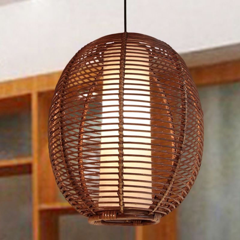 Basket Bamboo Lampada del soffitto asiatico 1 bulbo marrone sospeso a sospensione per sala da pranzo