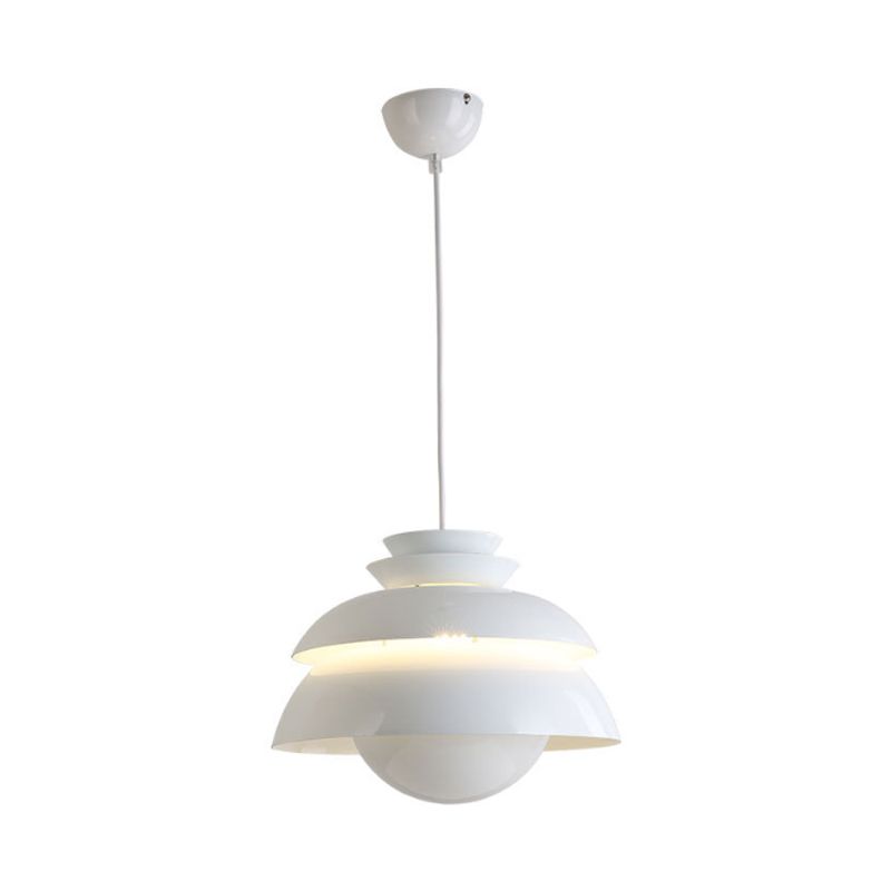 White Tiered Hanging Light Contemporary Style 1-Light Metallic Pendant Lamp with Flared Shade for Restaurant