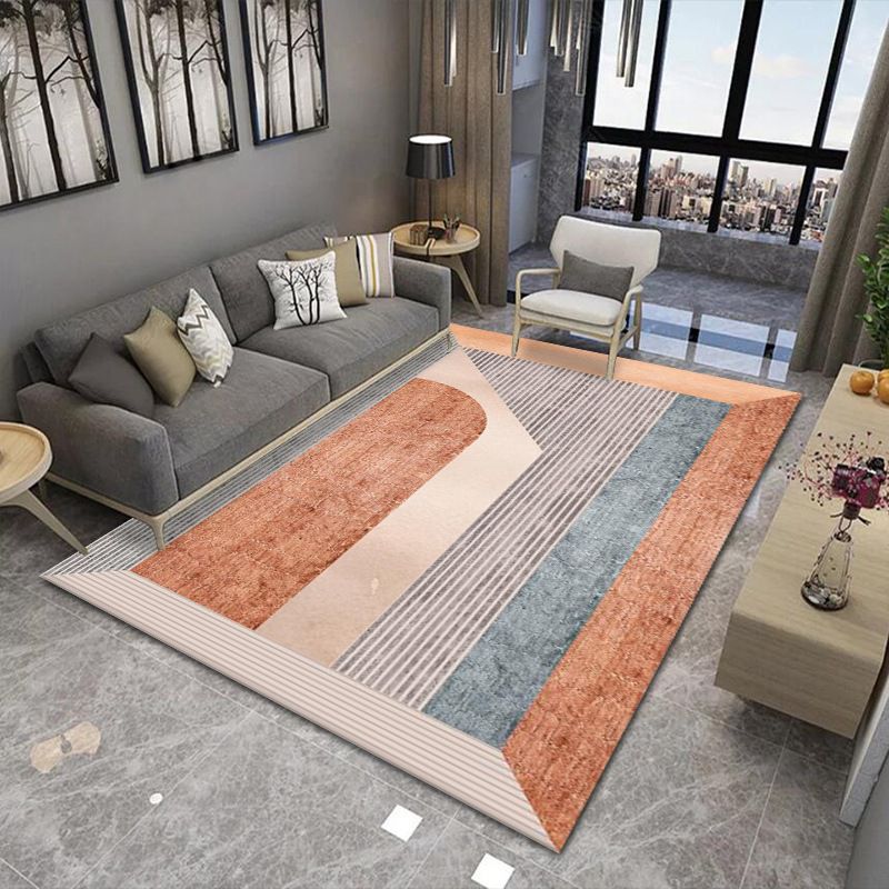 Orange Contrast Color Rug Polyester Nordic Rug Stain Resistant Rug for Drawing Room