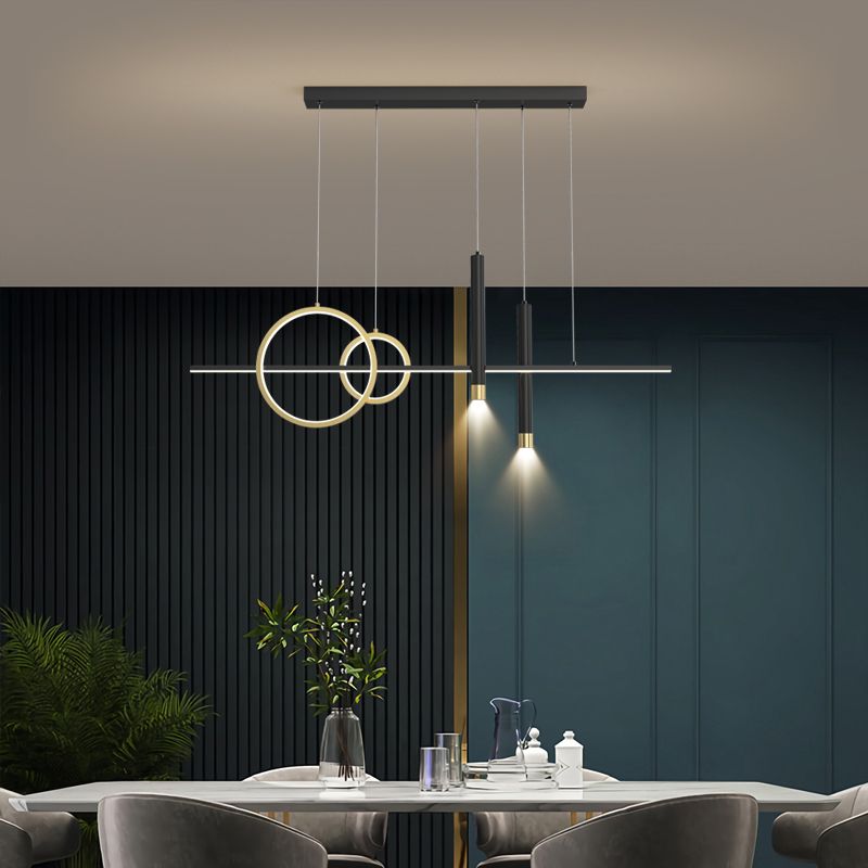 Aluminium Black and Gold Island Light in Modern Simplicity Wrought Iron LED Linear Pendant Light with Acrylic Shade