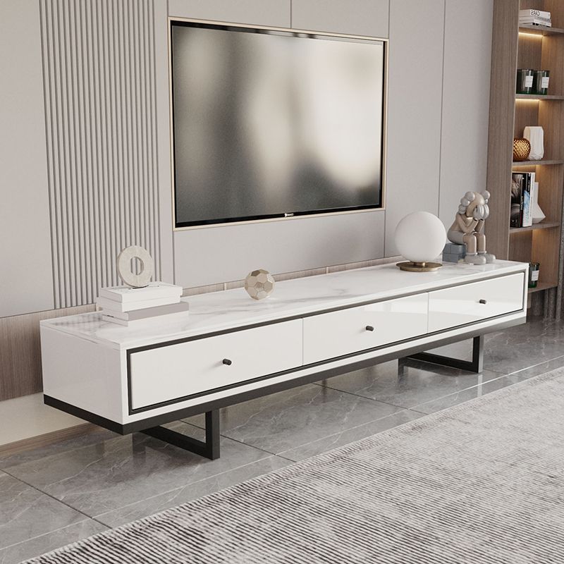 Modern Style Stone TV Stand White Colour Enclosed Storage TV Stand Console with 3 Drawers