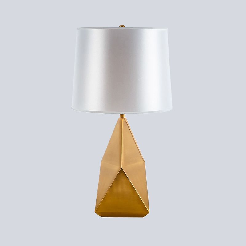 White Geometric Night Lamp Luxury 1-Head Metal Table Lighting with Barrel Fabric Shade