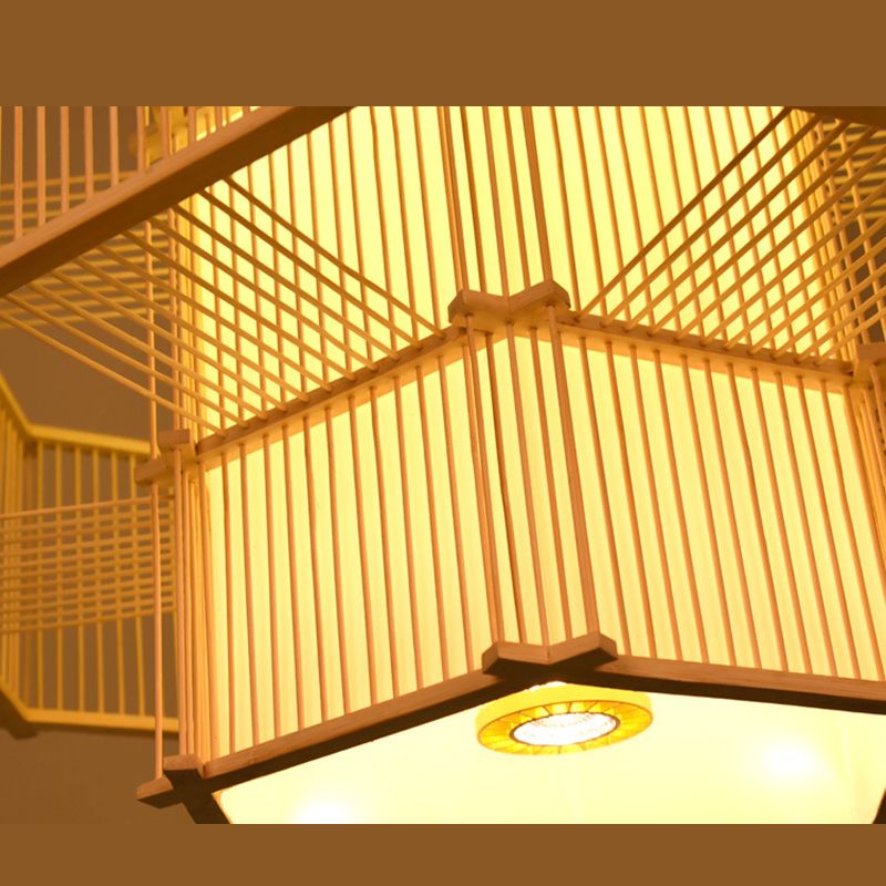 Bamboo Asia Pendant Luce a 1 luce Beige Afferma del soffitto per la sala da tè