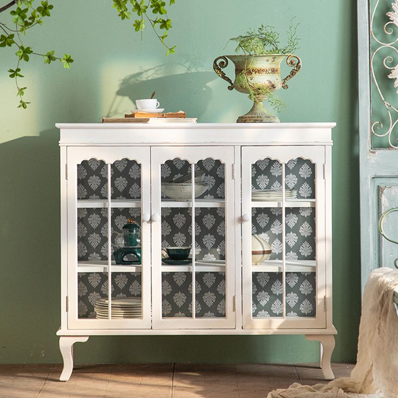 Traditional Solid Wood Curio Cabinet Glass Doors Hutch Buffet for Bedroom