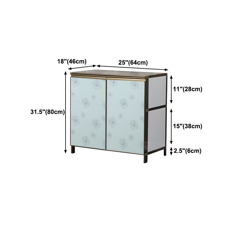 Modern White Metal Sideboard Tempered Glass Doors Cabinets Dining Server for Living Room