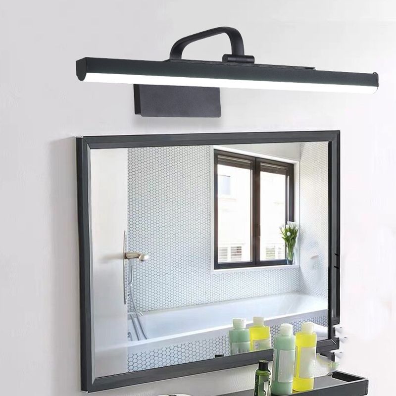 Linear Shape Metal Mirror Wall Lighting Modern 1 Light Mirror Wall Mount Fixture in Black