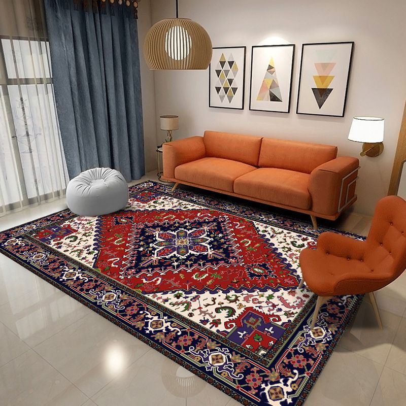 Moroccan Area Rug Tribal Print Polyester Carpet Stain Resistant Indoor Rug for Home Decoration