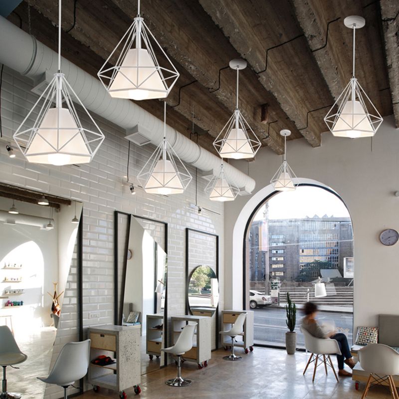 1 Light Diamond Pendant Industrial Metal Ceiling Pendant with Hanging Cord for Restaurant