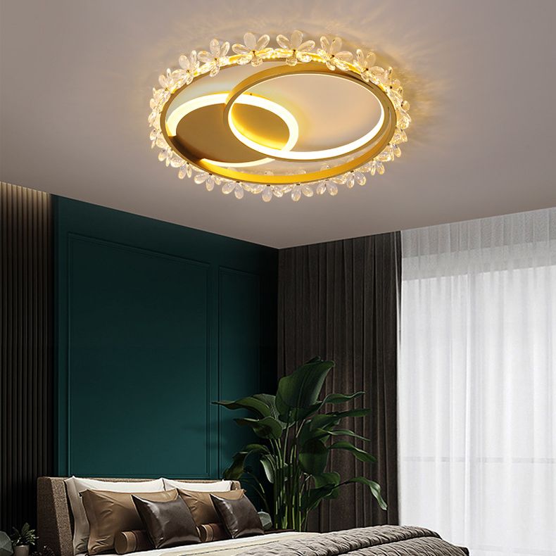 Modern Round Ceiling Mount Light Fixture Crystal 2-Light Ceiling Light Fixture