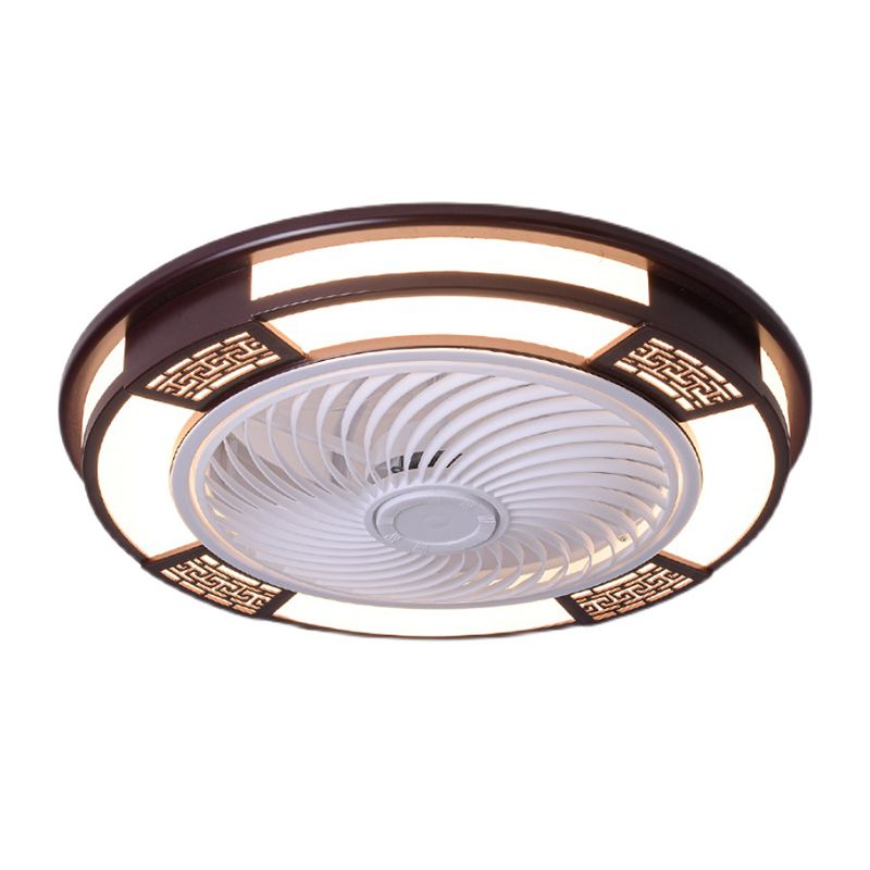 Modern Style Round Ceiling Fan Light Metal 1 Light LED Flush Light for Restaurant