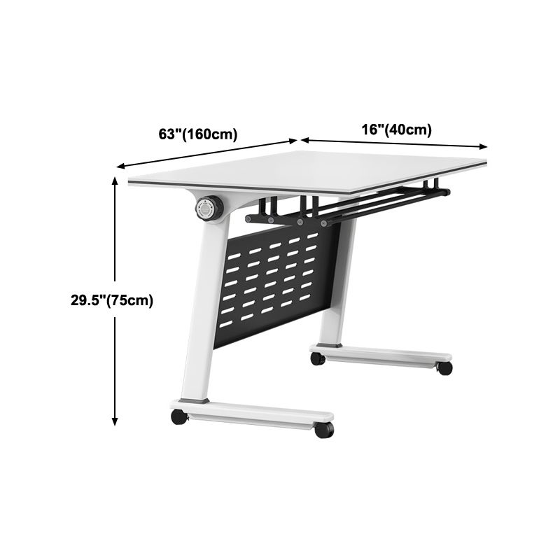 White Manufactured Wood Top Office Desk Modern Folding Desk with Wheels