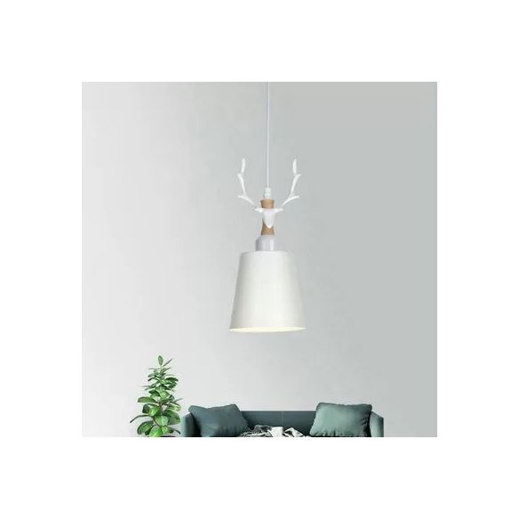 Macaron Style Bucket Hanging Light with Antlers 1 Light Metal Pendant Light for Balcony Foyer