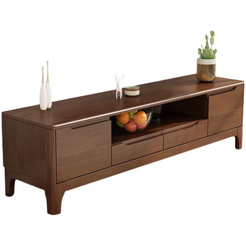 Modern Rubber Wood TV Stand Console Open Storage TV Stand with 2 Doors , 15" D X 19" H