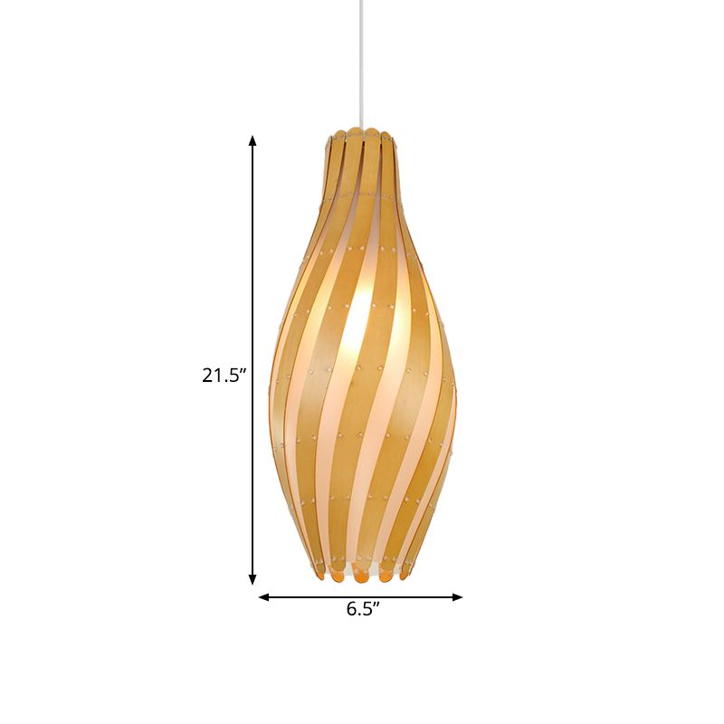 Luce sospesa a 1 luce moderna Beige BEIGE Twisty Vase Suspension Light con tonalità in legno, larghezza 6,5 ​​"/10"