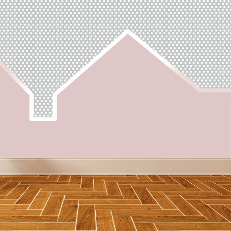 Customized Illustration Cartoon Mural Wallpaper with House and Dots Pattern in Pink