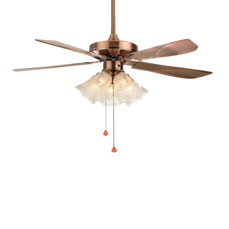 Éclairage de ventilateur de pendentif à 5 légers Light Classic Room 5-BLADE SEMI FLUX MONT ÉCLAIRATION AVEC FLORAL GRATINE GLASK TABLE, 42 "de large