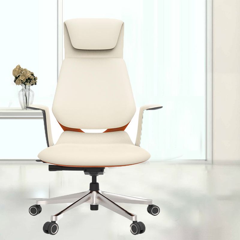 Fixed Arms Modern Office Chair Leather No Distressing Ergonomic Desk Chair