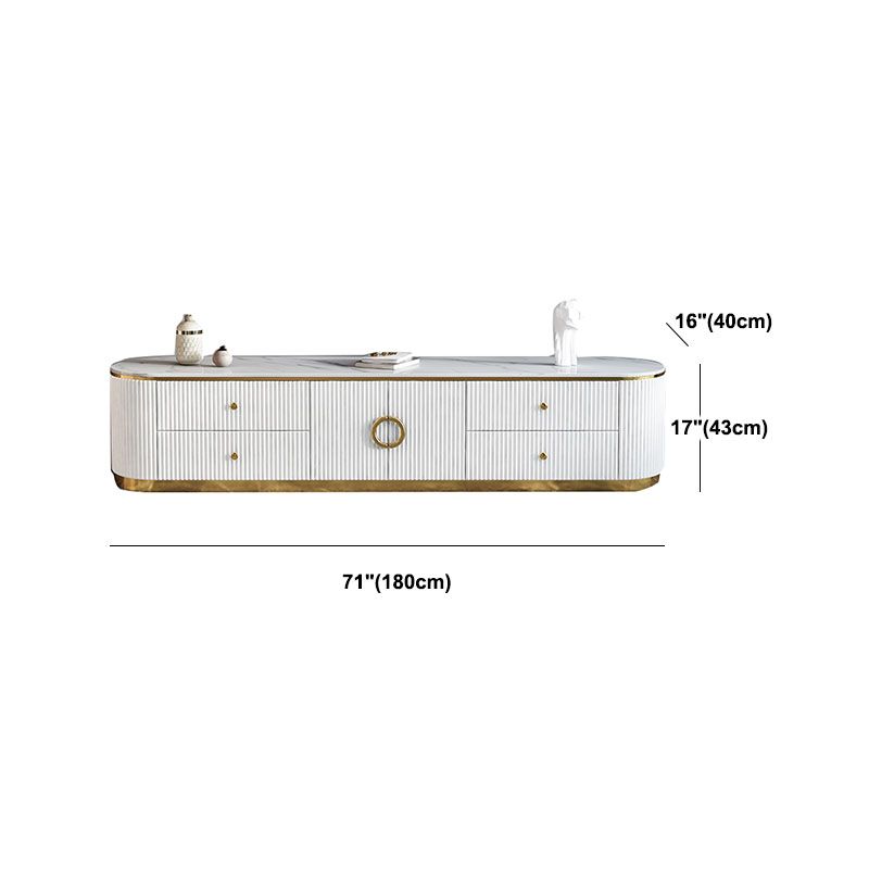 Glam Gloss TV Stand White Stone TV Console with Drawers and Cabinet