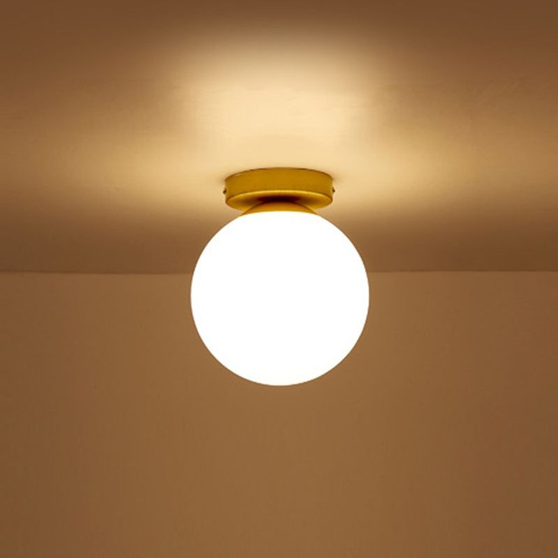 Aisle Flush Mount Lighting Simplistic White Flush Ceiling Light Fixture with Globe Glass Shade