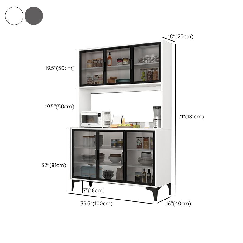 Contemporary Buffet Table Glass Doors Faux Wood Buffet Stand with Doors for Kitchen