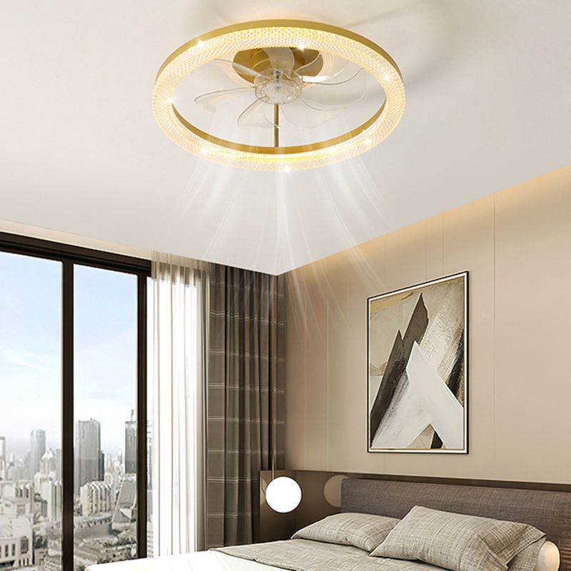 7-Blade Contemporary Ceiling Fan White/Golden LED Fan with Light for Home