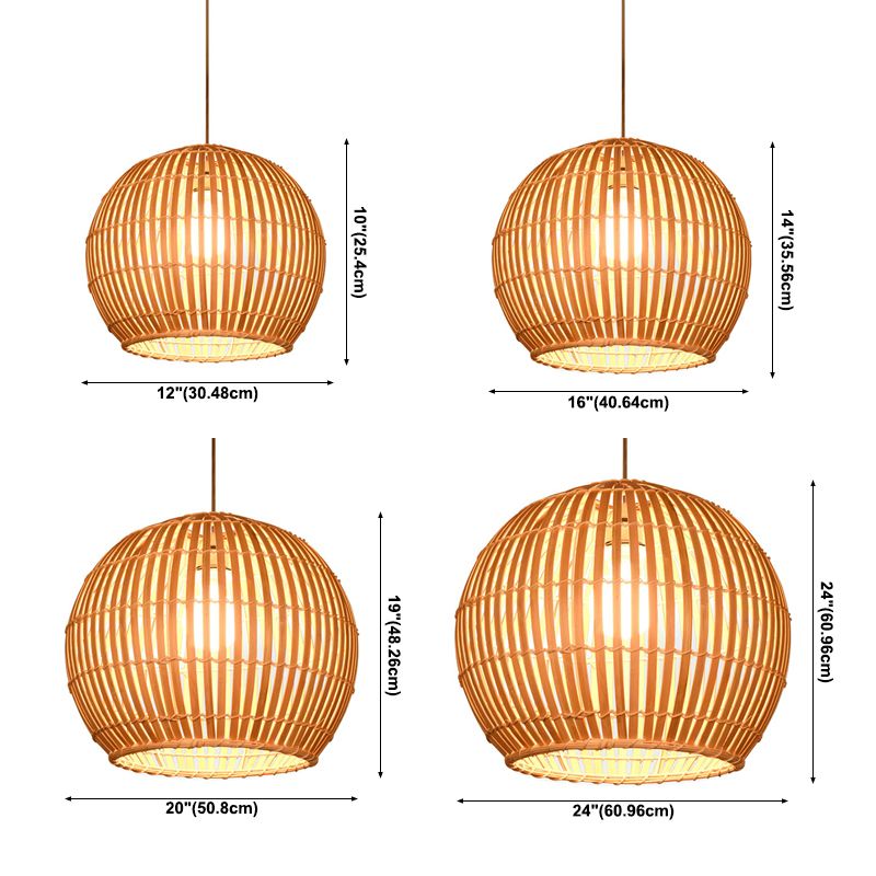 Chinese Rattan Hanging Pendant Light 1-Light Dome Pendant for Dining Room