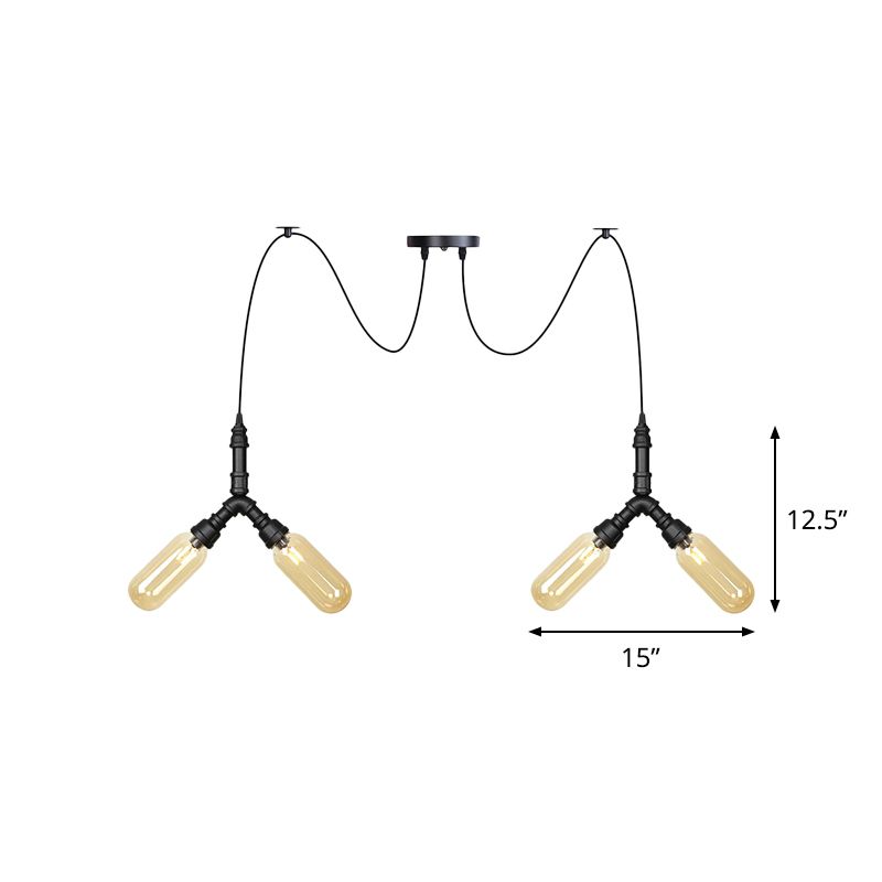 Capsule industriale Multiple Light sospeso 4/6/12 a 12 testa Swag LED LAMING IN NERO