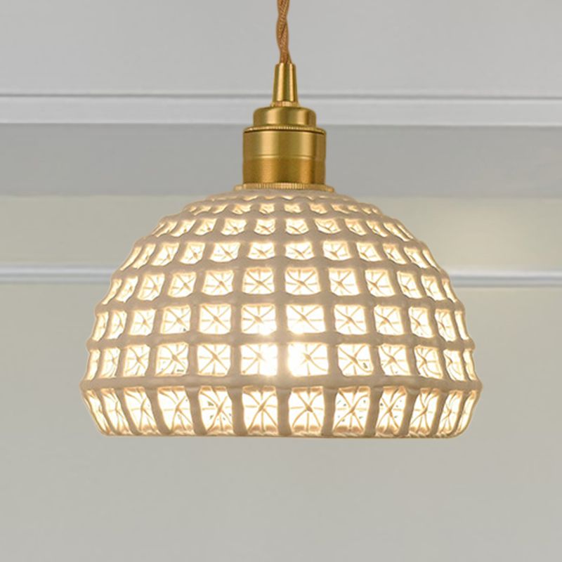 Blau/Pink Dome Suspension Lampe Vintage Stylish 1 Light Ceramic Hanging Lighting mit hohles Ausgang