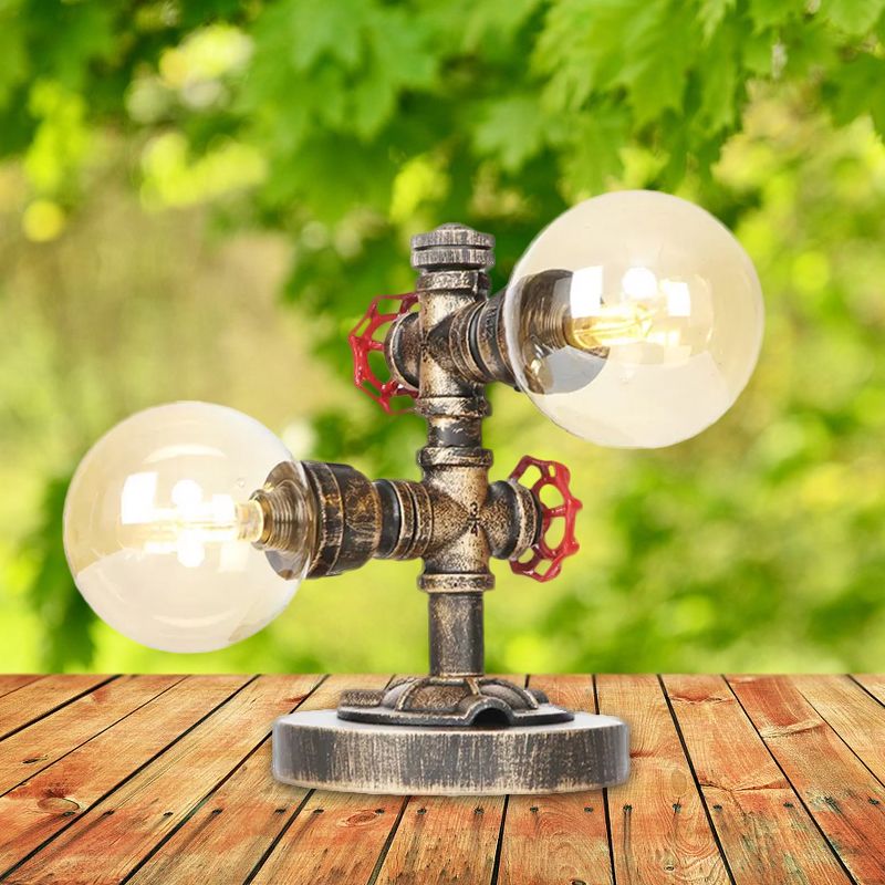 Antique Silver/Bronze Globe Shade Task Lighting Industrial Clear/Amber Glass 2-Light Living Room Sconce Lamp