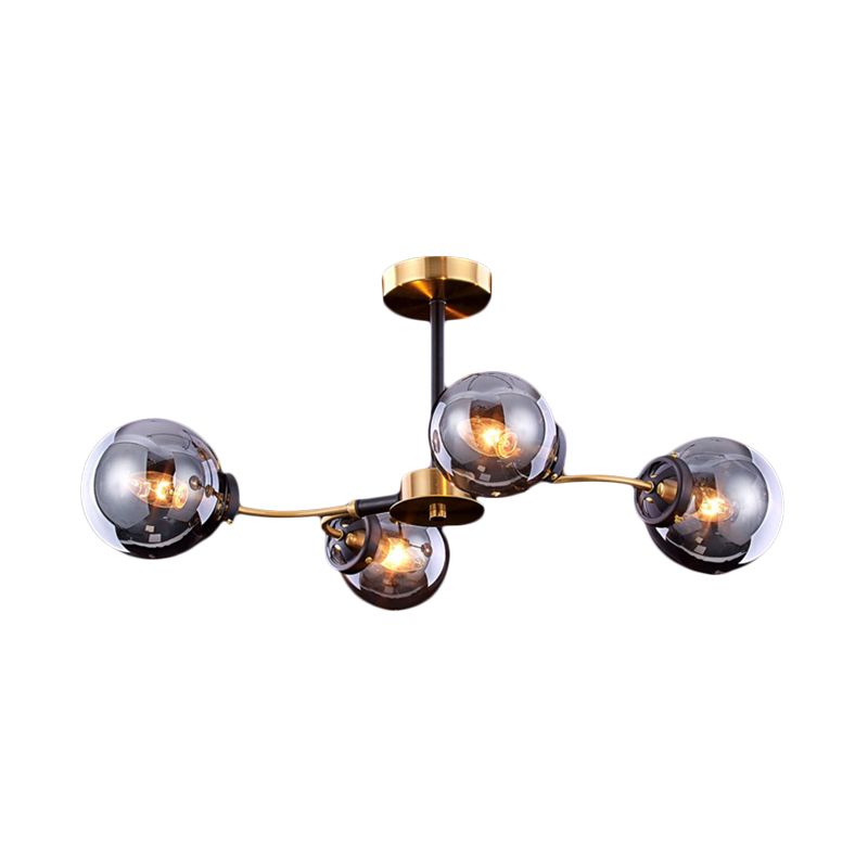 Mid Century Swirling Semi Flush Light Smoke Grey Glass 4 Bulbs Bedroom Ceiling Lighting Fixture