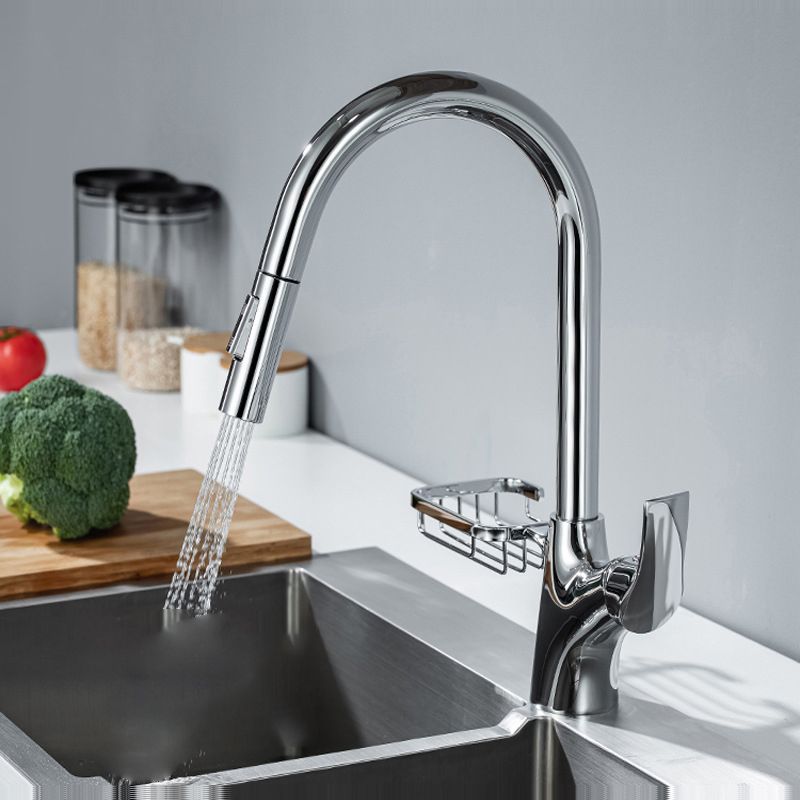 Modern Bar Faucet Brass Pulldown Sprayer Swivel Spout Kitchen Sink Faucet