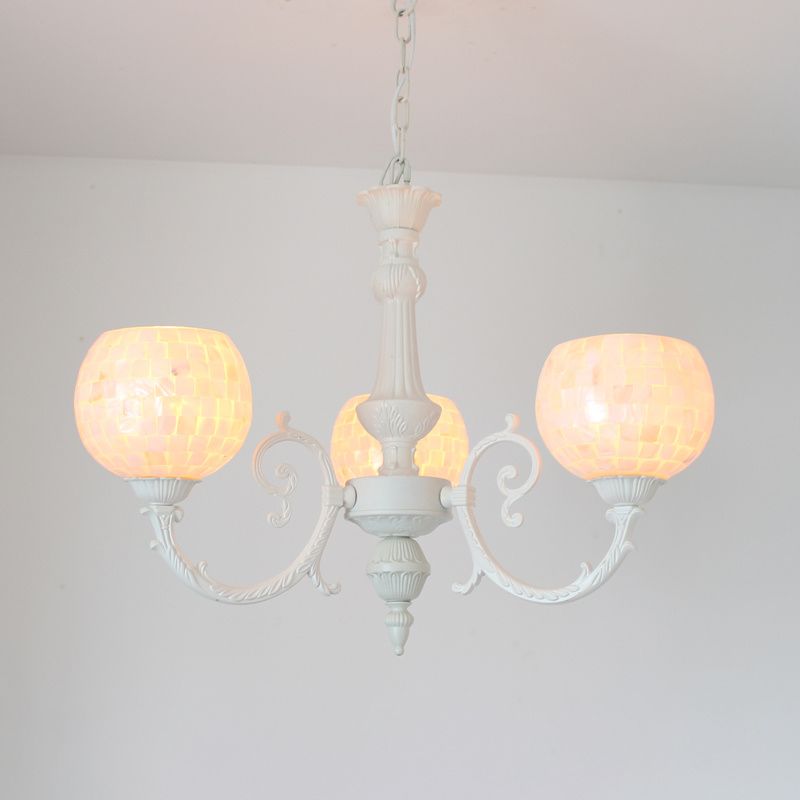 Shell White Chandelier Lighting Fixture Curving Arm 3/5/8 LUMIÈRES TIFFANY Style Hanging Light