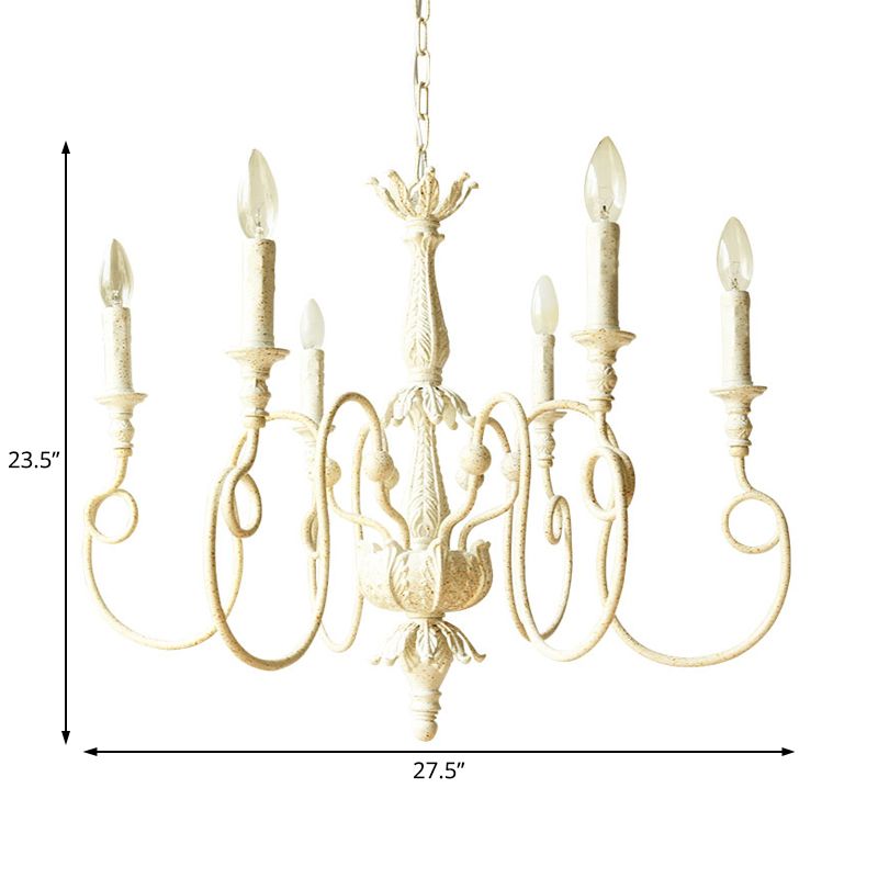 White Curve Arm Hanging Light Traditional Metal 6/8 Lights Living Room Chandelier Light