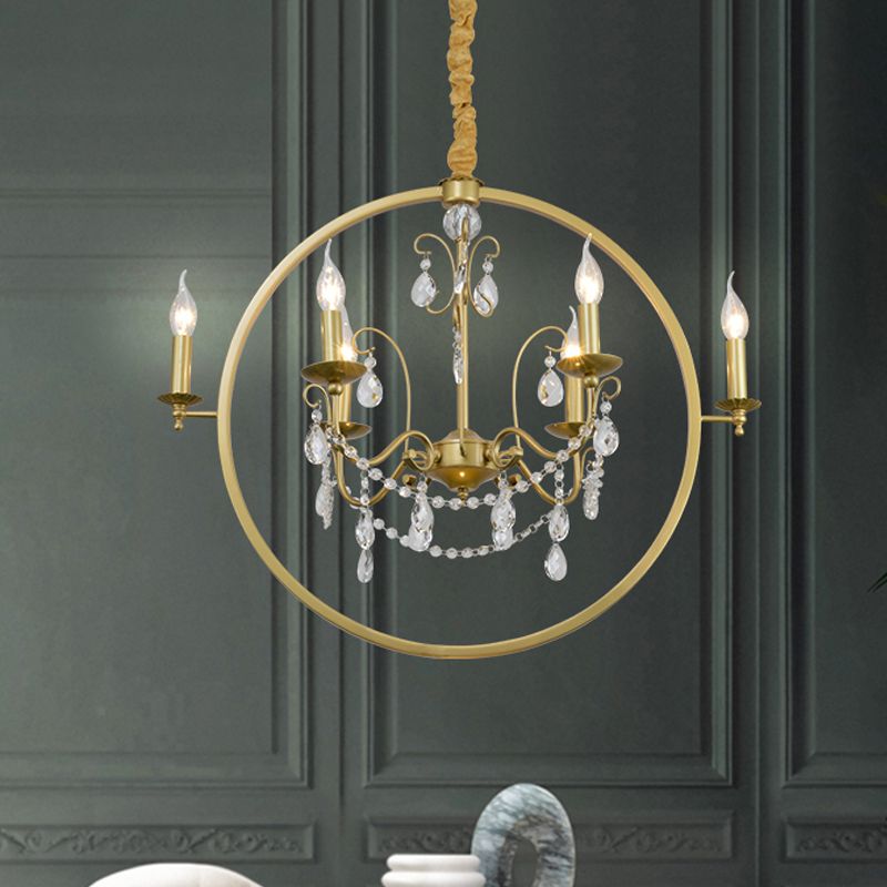 Metallic gouden plafond hanger cirkelvormige 6/8-head koloniale stijl kroonluchter licht met kristal draperen