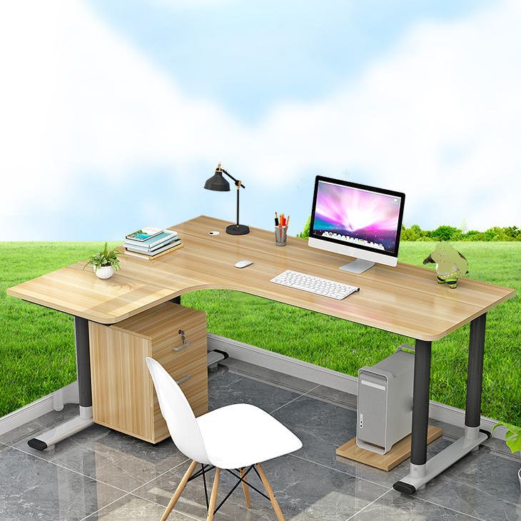 L-Shaped Modern Style Office Desk Metal and Wood Writing Desk for Living Room