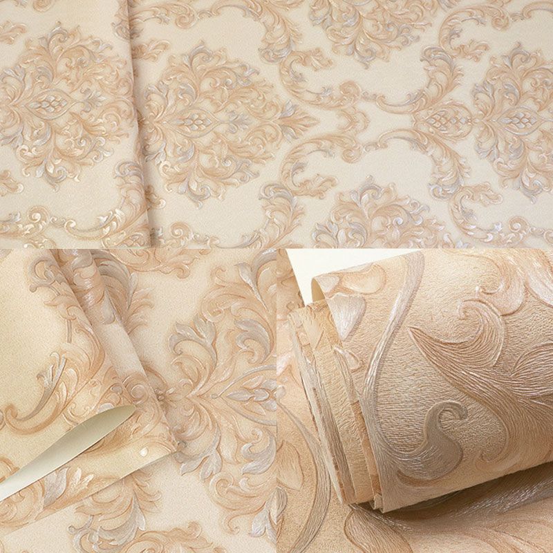 Light Color PVC Wall Decor Nordic 3D Effect Damask Wallpaper Roll for Dining Room, Non-Pasted