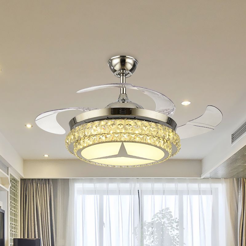 Ronde kristal spoelventilator met 4 bladen Minimalistische woonkamer 42,5 "W LED Semi Flush Light in zilver