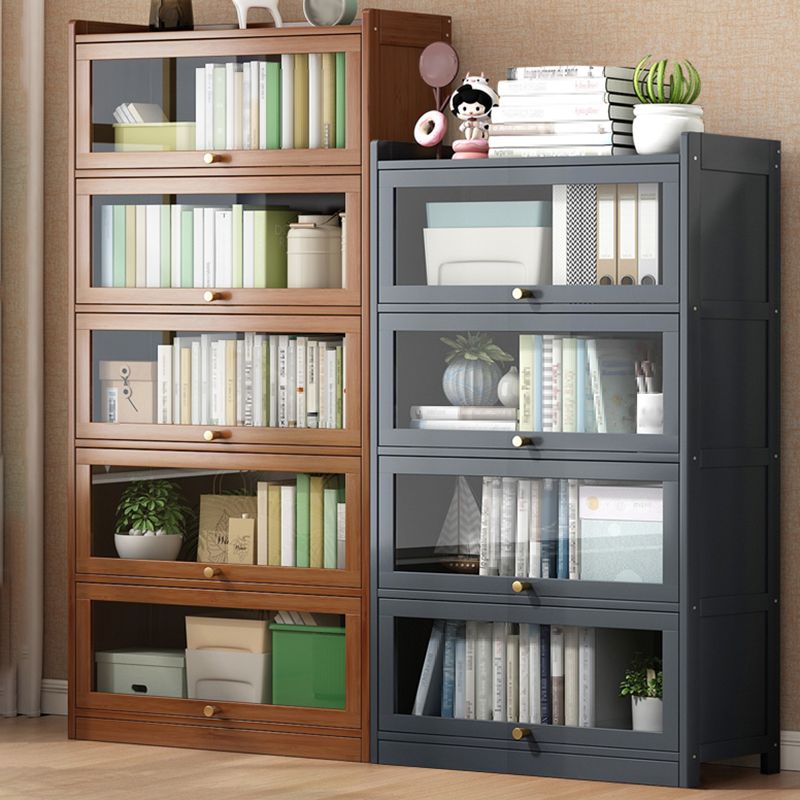 Contemporary Bamboo Bookcase Closed Back Bookshelf with Shelves for Study Room